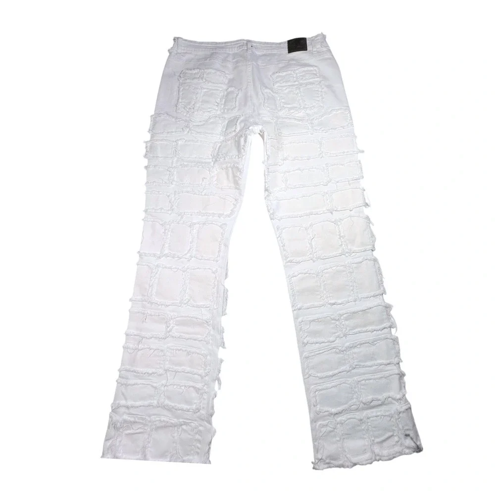 NINEFIVE Patchwork Jeans Mens 42 White Deconstructed Frayed Stacked Denim Grunge